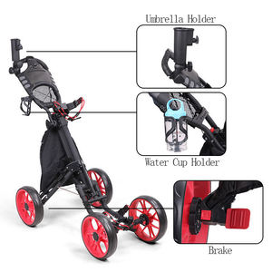 Chariot de golf à pousser et à tirer, dernier design, en alliage d'aluminium, 4 roues, avec porte-parapluie - Product Image 2