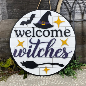 木製パッチワーク装飾塗装ピーチ新年クリスマスハロウィーン吊りドアプレートガーランド - Product Image 3