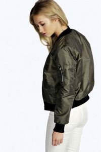 Blouson Bomber Femme Tendance Automne-Printemps, Col Montant, Coupe Ajustée, Coupe-Vent, Couleur Unie, en Coton, Fermeture Éclair - Product Image 5