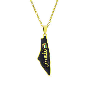 Palestina <span class=keywords><strong>Israel</strong></span> mapa Falg colgante collares para hombres mujeres Acero inoxidable Color dorado palestinos mapa étnico joyería regalos - Product Image 1