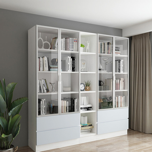 Estantería de Madera Moderna y Sencilla para Libros, con Puertas, de Varias Capas, de Metal, para Sala de Estar, Oficina, Niños, de Vidrio, Blanca - Product Image 5