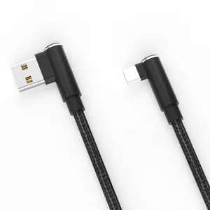 Ambos angulado nylon trançado USB A para Type-c cabo do carregador rápido para celular Tablet Laptop
