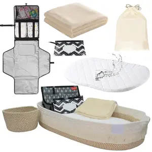 Baby Changing Basket, Moses Diaper Bassinet with foam pad with 2 waterproof coversCotton Rope storage Basket