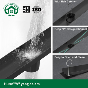 Pano.V Tile Insert Floor Shower Black <b>Drain</b> SUS 304 Stainless Steel Long <b>Linear</b> Shower Grate Floor <b>Drain</b> for Bathroom - Product Image 4