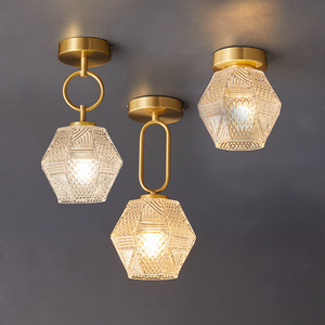 Lampe de plafond en cuivre et verre LED de luxe, petite lampe de plafond, villa, maison, balcon, escalier, décoration intérieure, lampe de plafond simple - Product Image 1