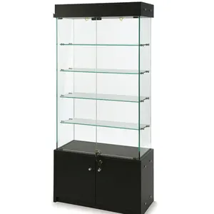 Frameless full vision easy assemble display showcase with led light storage drawer glass showcase for shopping mall