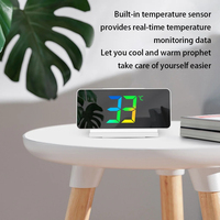 Reloj Despertador Digital LED con Pantalla y Espejo Regulable para Dormitorio Infantil, con Indicador de Temperatura, Decoración Electrónica para el Hogar, Iluminación Blanca, Grande