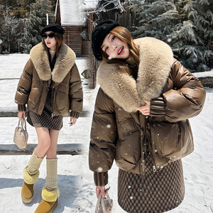 Chaqueta Acolchada de Algodón Grueso Impermeable para Mujer, Invierno 2025, Estilo Europeo Americano, Personalizada, con Capucha Corta y Cuello de Piel Sintética - Product Image 1