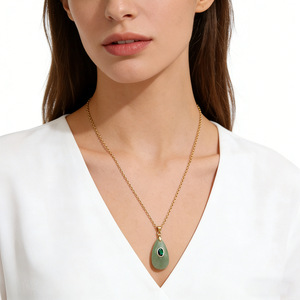 Rose Quartz Teardrop Pendant <b>Necklace</b> With <b>Ruby</b> Inlay Gold Chain Women's Jewelry Gift - Product Image 2