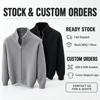 Pull cardigan tricoté zippé pour homme, col montant, double fermeture éclair, coupe décontractée, manches longues, couleur unie, automne-hiver – Grande Vente