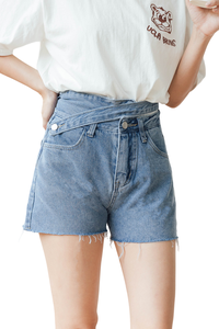 Short en jean droit taille moyenne pour femmes en gros pour Streetwear été décontracté denim délavé - Product Image 5