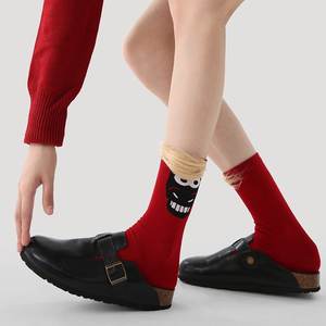 جوارب عيد الميلاد بتصميم برج الحصان، جوارب حمراء احتفالية محظوظة تصل إلى منتصف الساق، جوارب محبوكة للخريف والشتاء ورأس السنة الجديدة للنساء والرجال - Product Image 4