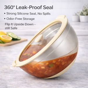 Tazón de Acero Inoxidable al por Mayor con Tapa de Vidrio, Base de Silicona Color Crema Personalizada, Tazón <span class=keywords><strong>para</strong></span> Mezclar, Fábrica OEM - Product Image 3