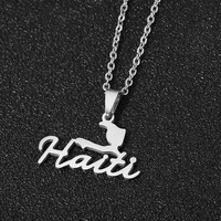 Vente en gros Collier chaîne carte d'Haïti émaillée Collier pendentif carte drapeau national haïtien en acier inoxydable plaqué or 18 carats