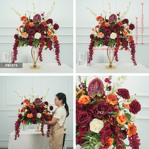 Décoration de <span class=keywords><strong>mariage</strong></span> OEM, centre de <span class=keywords><strong>table</strong></span>, boules de fleurs en soie bordeaux, événements en intérieur, décoration de fête, arrangement floral de <span class=keywords><strong>table</strong></span> - Product Image 3