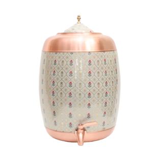 Distributeur d'eau en cuivre pur imprimé de qualité supérieure de 8 litres / Matka avec robinet anti-fuite, design classique pour la maison et le bureau, bienfaits ayurvédiques pour la santé - Product Image 4