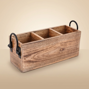 Porte-couverts rectangulaire multifonctionnel en bois de manguier, moderne, durable et écoresponsable, à un seul niveau, pour organiser les couverts - Product Image 2