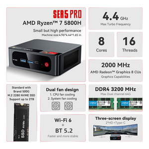 Beelink-Mini PC SER5 Pro, ordenador de sobremesa con procesador AMD <span class=keywords><strong>DDR4</strong></span>, <span class=keywords><strong>16GB</strong></span> <span class=keywords><strong>RAM</strong></span>, 2023 GB SSD, 5560U, WiFi6, 4K, HD, Win11 Pro, 5800 - Product Image 4