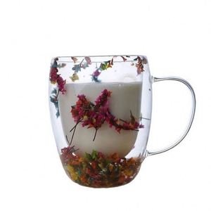 Glass Vacuum <b>Insulated</b> Round Coffee <b>Mug</b> with Clear Dried Flowers Decor Eco-Friendly American Style Screw-On Lid Straw Party Use - Product Image 5