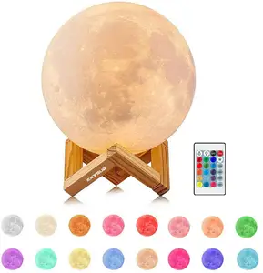 Pvc Maanlicht Cadeau Oplaadbaar 16 Kleuren Touch Change Remote 3d Printing Globe Moon Light Led 3d Maan Lamp