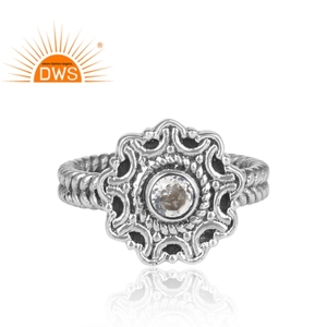 Ethnic Flower Design 925 Sterling Silver Open Band <b>Ring</b> Natural <b>Crystal</b> Quartz <b>Ring</b> Gemstone Jewelry Manufacturer - Product Image 2