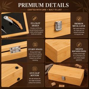 Sacacorchos de Vino de Bambú y Madera de Lujo Personalizado con Logotipo, Juego de Accesorios con Caja de Regalo - Product Image 2