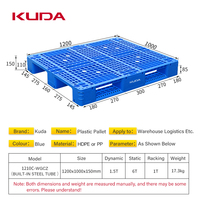 Palette en plastique KUDA 1210C-WGCZ avec tube en acier intégré, palette de stockage logistique, plateforme de manutention des marchandises, 1200x1000x150mm