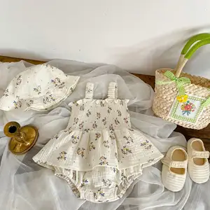 2023 Zomer Pasgeboren Schattige Bloem Romper Jurk Mouwloze Baby Romper Hoed Katoenen Baby Kleding