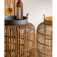 Meuble de maison Simple scandinave Table basse en rotin avec plateau rond en métal