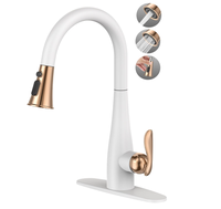 Robinet de cuisine blanc avec douchette extractible en acier inoxydable 304, monocommande, design moderne, montage sur plan à trou unique