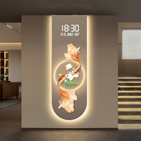 Nouvelle peinture décorative en porcelaine cristalline Art Déco avec poisson Koi, horloge numérique LCD et fonction d'éclairage LED pour hall d'entrée