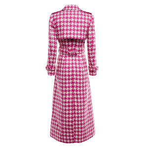 Pink and White Plaid Women's <strong>Coat</strong> Long Sleeve Double Breasted Button Elegant Trench <strong>Full</strong> <strong>Length</strong> Clothes Casual <strong>Coat</strong> - Product Image 6
