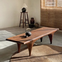Table basse en bois massif de style Wabi-Sabi, finition noyer, design moderne pour salon, meubles de maison
