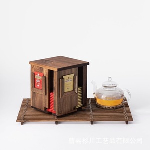 Wooden Tea Bag <b>Storage</b> <b>Box</b> Rotating Desktop Organizer Solid Wood Multi Compartment For Office <b>Kitchen</b> Use - Product Image 4