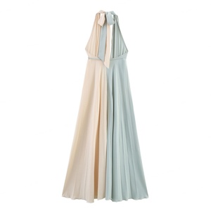 เดรสยาวผ้าทอสีพื้น ระบายอากาศได้ดี แบบผูกคอ สำหรับผู้หญิง-ดีไซน์ลายปะติดปะต่อสไตล์ฤดูใบไม้ร่วง แขนกุด ลำลอง วินเทจ แฟชั่น บริการ OEM - Product Image 2