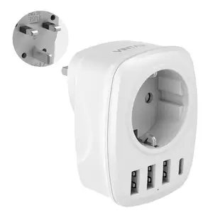 VINTAR 5 in 1 Plug Adapter Type G travel adapters Germany to UK Travel Adapter with 3 USB Ports and 1 USB-C Port