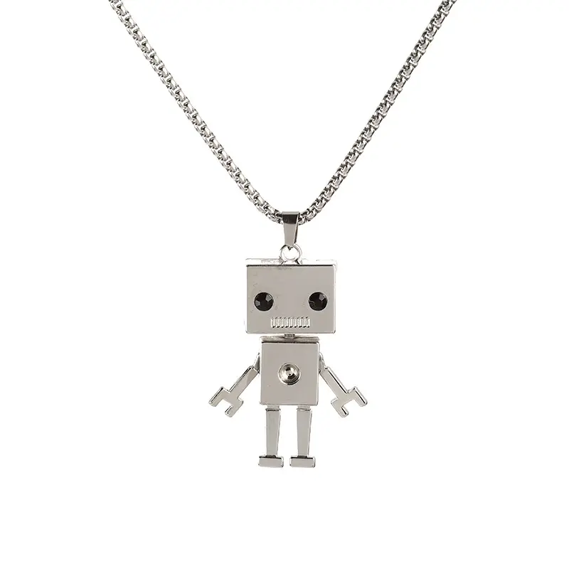 Hip Hop Universe Space Astronaut Robot Pendant Stainless Steel Chain Necklace For Men Women Jewelry
