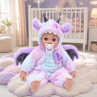 Poupée Reborn en vinyle de 18 pouces avec corps souple, costume de dragon, ailes en peluche, cornes à paillettes, poupée nouveau-né pour jeu d'imitation