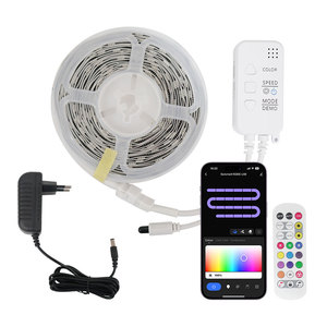 Joystar 24V 5m rgbic 5050 <span class=keywords><strong>LED</strong></span> Strip ánh sáng DIY Màu Thông Minh Wifi app điều khiển ws2811 <span class=keywords><strong>LED</strong></span> Strip Lights Set với thời gian - Product Image 1