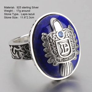 Anelli <span class=keywords><strong>The</strong></span> Vampire Diaries in Argento Sterling 925 Autentico, Anello di Damon Salvatore per Uomo con Lapislazzuli Naturale, Gioielli Personalizzati - Product Image 3