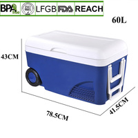 Glacière isotherme robuste personnalisée de 60 L en PP rotomoulé, rigide, pour la plage et la pêche, avec roues
