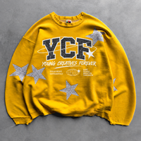 Produsen Pakaian Kustom Streetwear, Sweatshirt Crew Neck Pullover, Hoodie French Terry Oversized dengan Lubang dan Efek Rusak