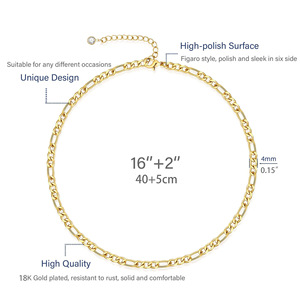 Collar de Cadena Figaro Impermeable de Acero Inoxidable con Baño PVD, Estilo Punk Moderno y Genial, Cadena de Acero de Titanio <span class=keywords><strong>3</strong></span>:1NK con Baño de Oro de 18k - Product Image 5