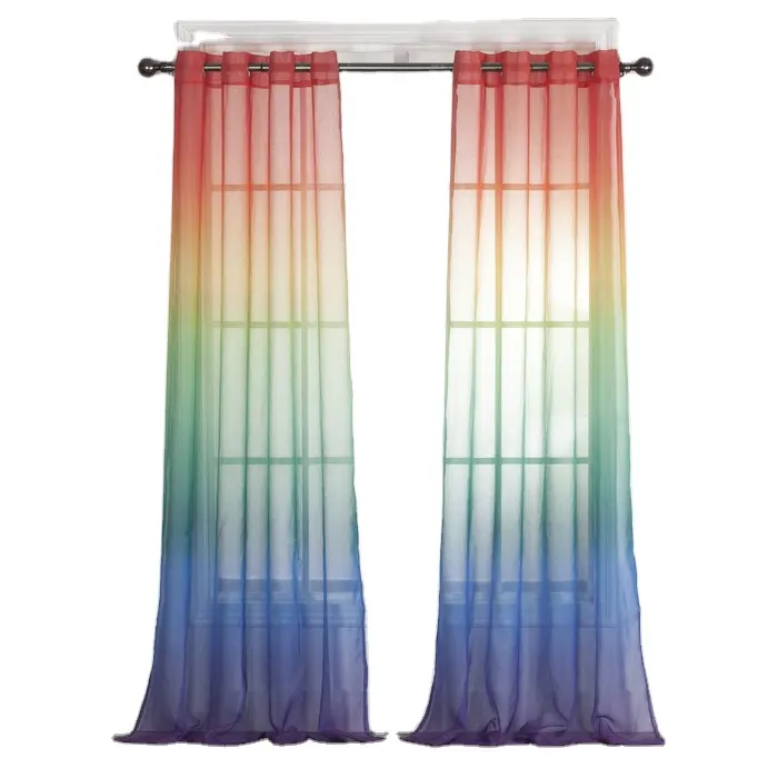 Doris printed fabric rainbow sheer curtain 2 panels for home decoration(52*84'')