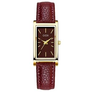 Montre à quartz pour femme avec cadran rectangulaire vintage et bracelet en cuir texturé, montre-bracelet élégante et minimaliste - Product Image 3