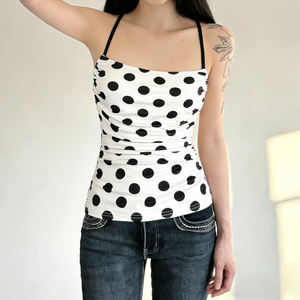 Sweet Girl Polka Dot Halter Tie Cami <b>Top</b> <b>Cross</b> Backless Design Sexy Sleeveless Summer Beachwear <b>Top</b> - Product Image 5