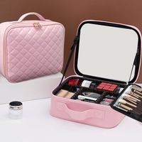 Nouvelle Trousse de Maquillage Portable Grande Capacité avec Fermeture Éclair, Miroir LED Réglable et Résistante à l'Eau pour Voyage