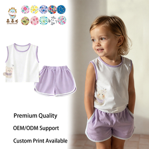 Conjunto <span class=keywords><strong>de</strong></span> Top y Pantalones Cortos para Niñas Guai Boutique con Estampado <span class=keywords><strong>de</strong></span> Osito para Jugar al Aire Libre en Verano - Product Image 1
