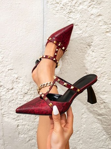 Lady's Wine Red Bridal <b>Shoes</b> Pointed Toe High Heeled <b>Slip</b>-<b>On</b> Breathable <b>Waterproof</b> Autumn <b>Shoes</b> with Rhinestones - Product Image 6