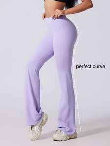 Nouveaux leggings évasés sans couture avec logo personnalisé |   Pantalon de yoga en nylon mat à taille en V |   Fabricant de pantalons de fitness à jambe large et à taille haute - Product Image 2